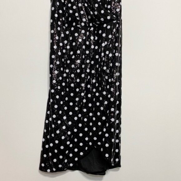NWOT Rachel Roy Black and White Polka Dot Sequin Faux Wrap Dress Size 18/18W - Picture 6 of 12